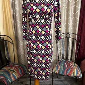 Diane Von Furstenberg Long Sleeve Dress - Black, Pink, Cream